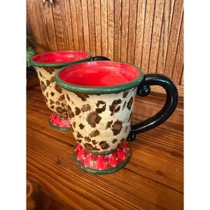 Set 2 Christmas Cheetah Harlequin Red Black Ho Ho Ho Be Jolly Mugs
